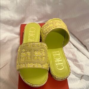 CHICHI Yellow Tweed Slide Sandals